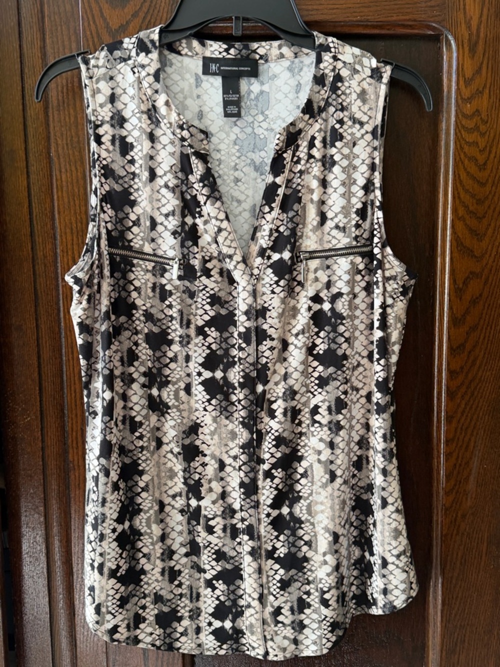 INC International Concepts Black and Cream Snake-Print Sleeveless Top
